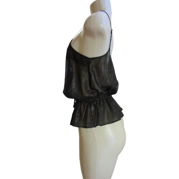New Band of Gypsies Black & Gold Spaghetti Strap Sheer Blouse in Size Large - Picture 4 of 7